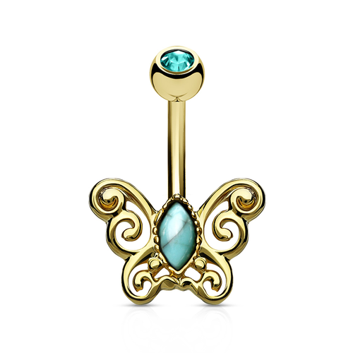 Surgical Steel and Turquoise Butterfly Belly Bar